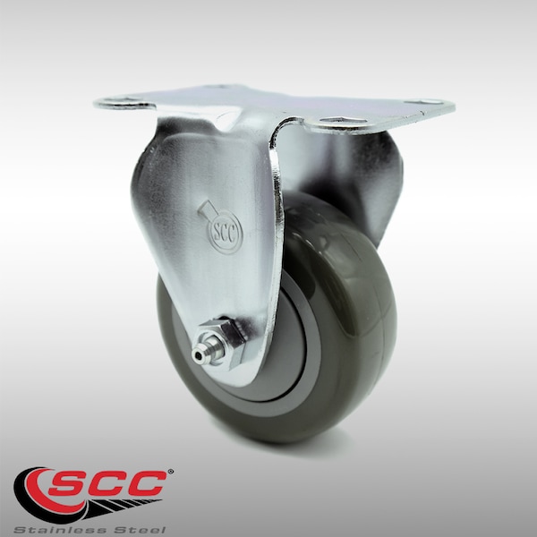 3 Inch SS Gray Polyurethane Wheel Rigid Top Plate Caster